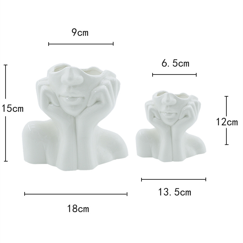 Ceramic Face Vases White Flower Vases for Decor for Table Shelf Living Room Office Bedroom