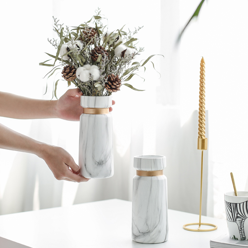 Simple Marble Design Ceramic Vase Origami Design Decoration Porcelain Vase Flower Arrangement Decoration Shooting Props