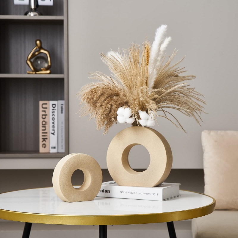 White Ceramic Vase - for Modern Home Decor,Round Matte Pampas Flower Vases Minimalist Nordic Boho Ins Style for Wedding Dinner Table Party Living Room Office Bedroom Decorative