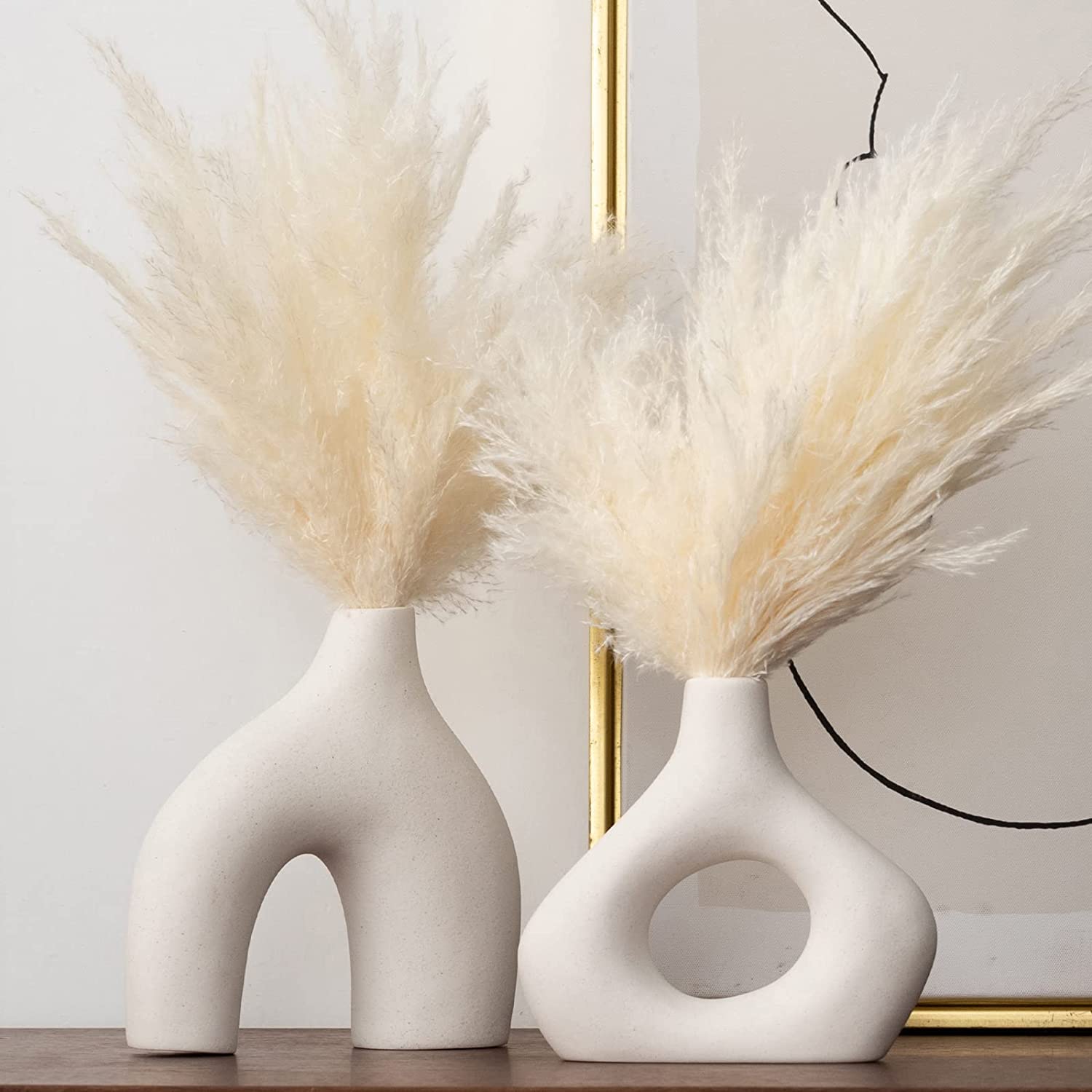 Nordic Minimalism White Matte Donut Vases Set of 2 Home Decor Round  Vase Mariage For Pampas Grass