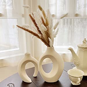 Circle Matte Hollow Donut Pampas Flower Vases for Wedding Dinner Table Office Decor