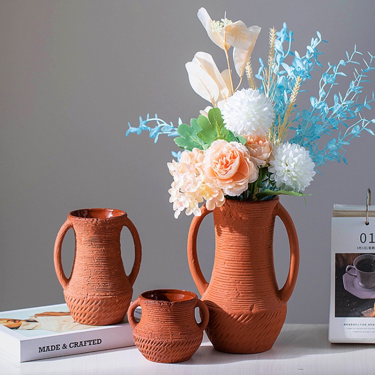 Terracotta Vases Sets Wide Mouth Vases for Decor