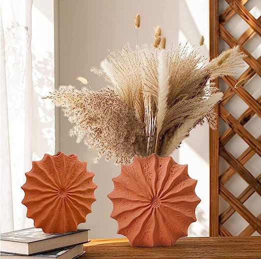 Modern Round Terracotta Vase Set Decor Ceramic vase Boho Rustic Vintage Table Centerpieces for Living Room