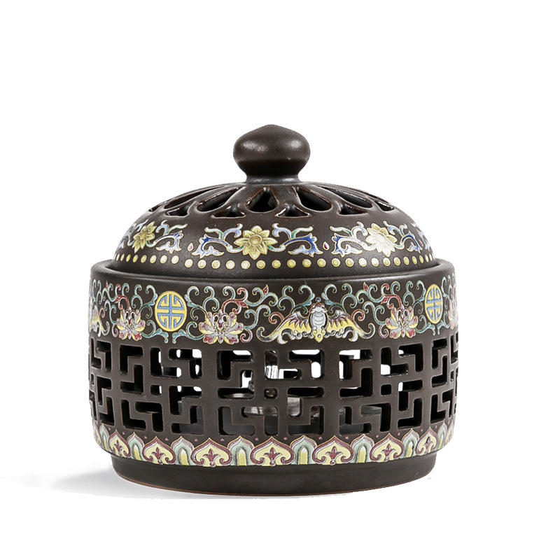 Ceramic Incense Burner LED Lights Simulate Flames For Home Office Yoga Aromatherapy Ornament