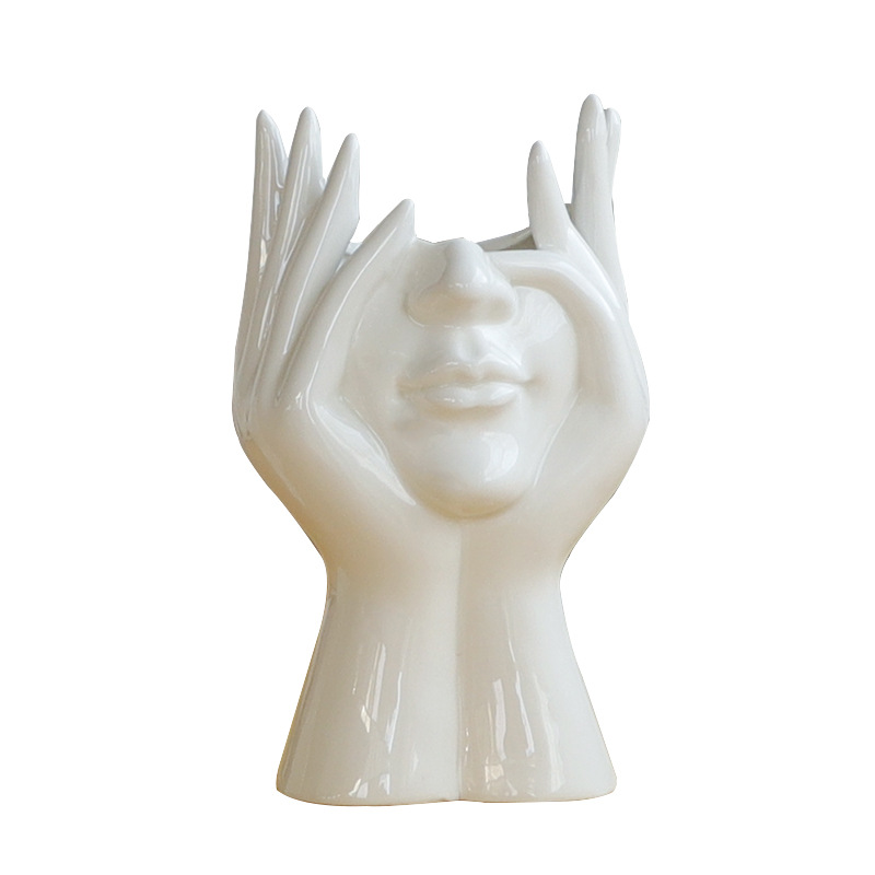 Ceramic Face Vases, White Flower Vases for Decor, Modern Decorative Vase Centerpiece for Table Shelf Living Room Office Bedroom