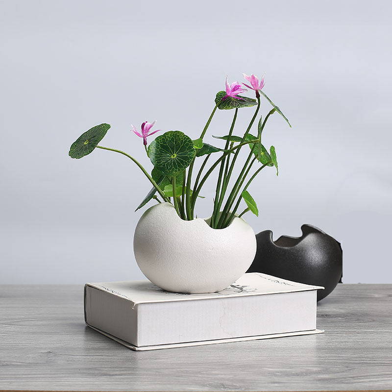 Outdoor Table Decor Ceramic Succulent Plant Pot Egg Shell Design White Porcelain Succulent Flower Pot Decorative Beads Container for Home Tabletop Wedding Decor Indoor Planters