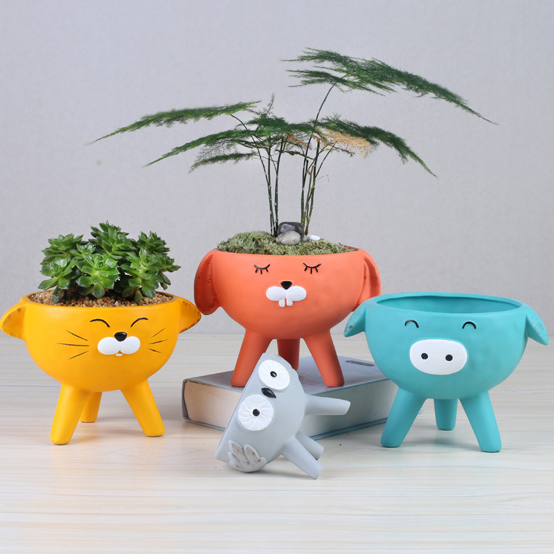 Standing indoor flower pots, unique and cute ceramic flower pots, succulent cactus gift flower pots with drainage holes, decorative flower pots, innovative flower pots