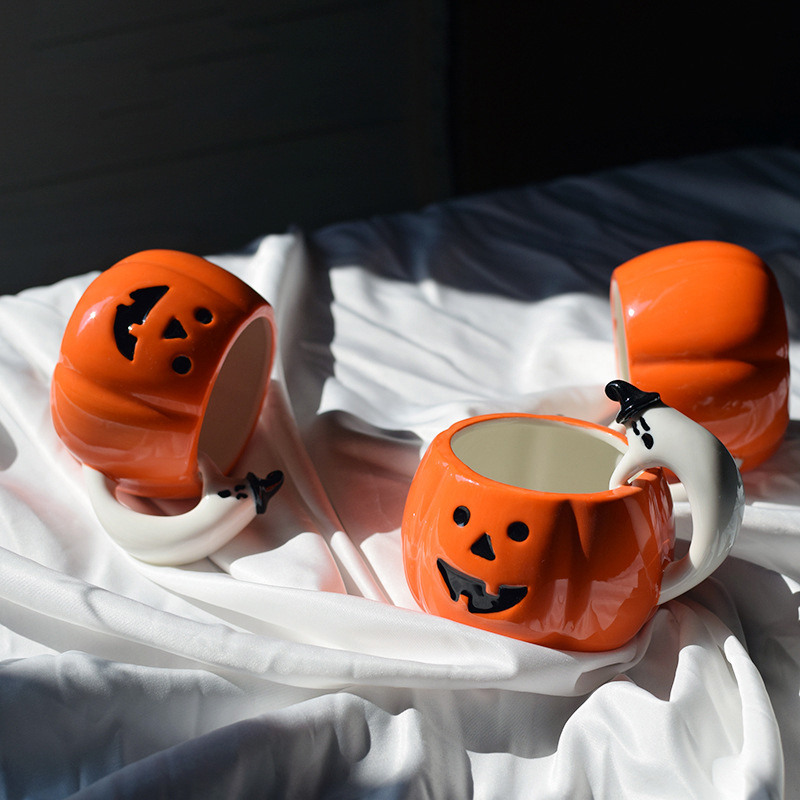 3D Halloween Mug Pumpkin Ghost Cup Theme Party Favor Ceramic Cups Fun Mugs Gift for Kids Women Men