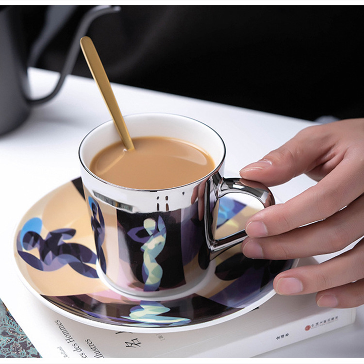 Flawless Ceramic Coffee Cups Couple-Mugs Set Gold Silver Painted Porcelain Water Mugs Valentines Day Gift for Girlfriend Boyfriend Husband Wife Wedding Gift