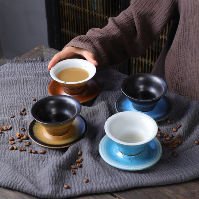UFO Mug dish, round creative ceramic Coffee cup, cup and Saucer set, matte Cr è me