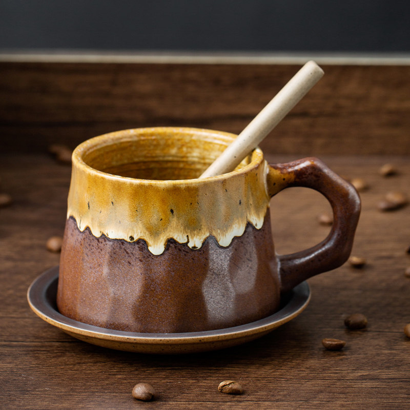 Ceramic tea cup with spoon and tray, three styles, gradual change, various colors, coffee tea, ceramic Mug