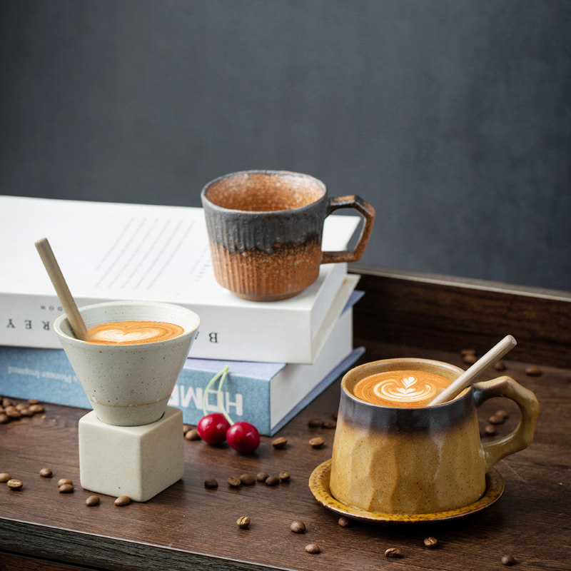 Ceramic tea cup with spoon and tray, three styles, gradual change, various colors, coffee tea, ceramic Mug