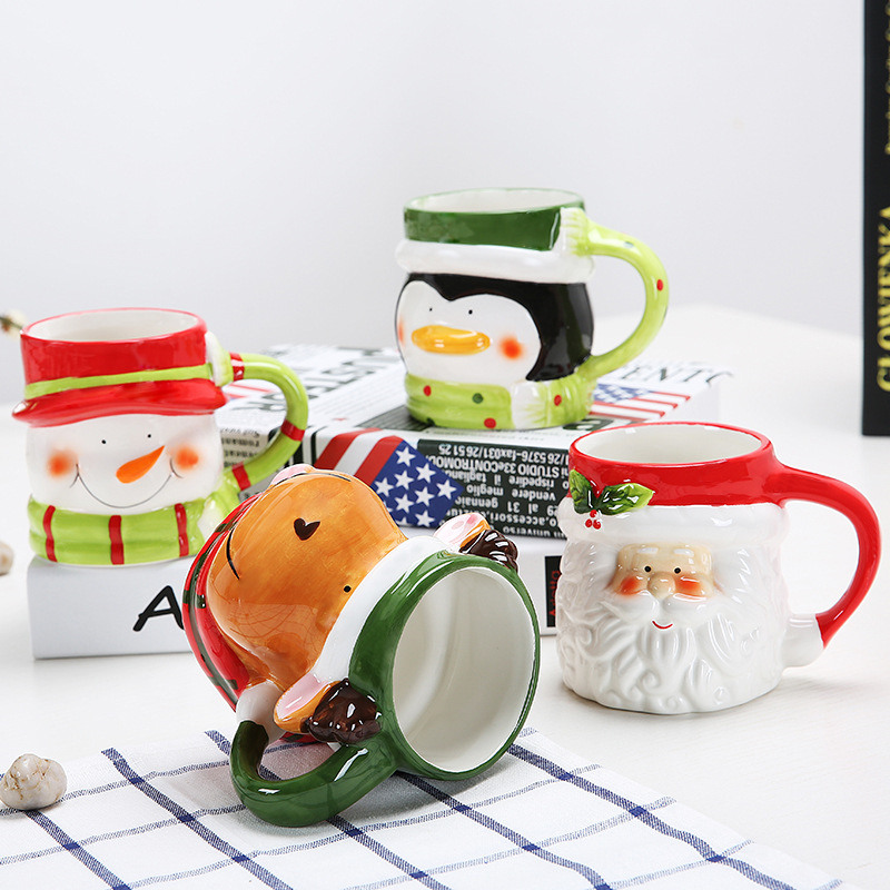 Christmas tree Santa Claus snowball cup Holiday cup with winter snowball cover Ceramic microwave oven and dishwasher safe Coffee, hot chocolate, eggnog holiday cup