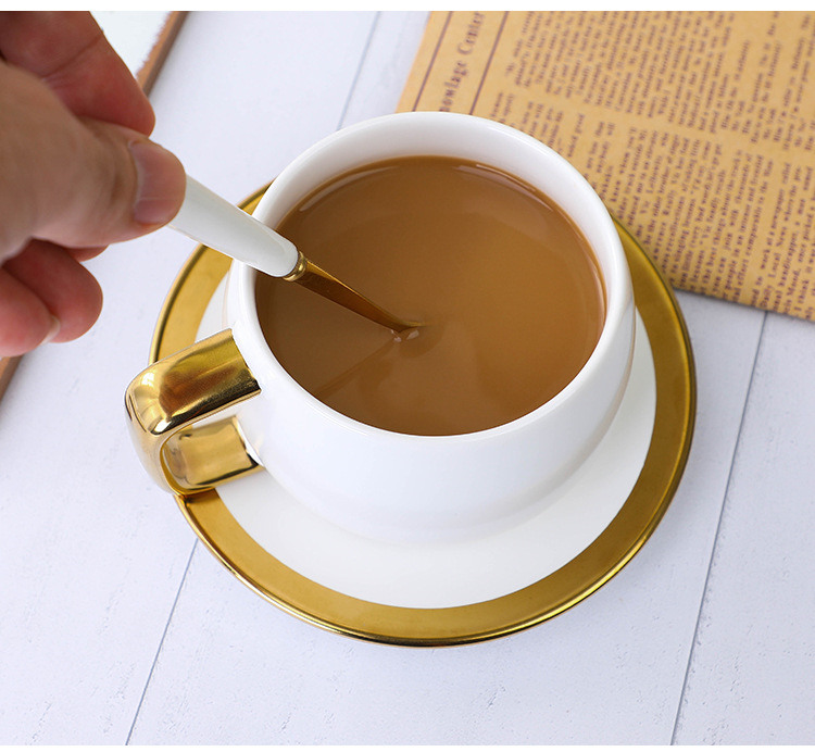 Tea Cup and  Saucer Set - Luxury Ceramic Latte Mug with Golden Spoon & Coffee Saucer – Fancy Gold Handle Coffee Cups Modern Teacup Set for Women, Men