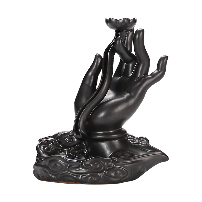 Ceramic Hand-Shaped Backflow Incense Burner-20 Backflow Incense Cones-High Temperature Resistant Incense Holder - Handmade in India with Environmentally Friendly Materials,100% Ceramic Made