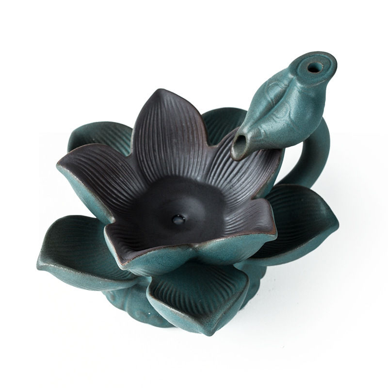 Handmade Ceramic Incense Holder, Backflow Incense Burner with LED Lotus Leaf Figurine Incense Cone Holders Home Decor Gift Decorations Statue Ornaments