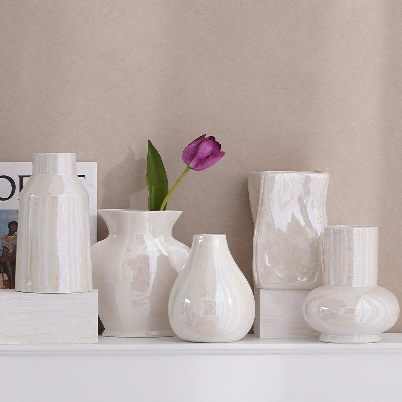 Light luxury dreamy and creative ceramic decoration dry flower vases water-based flowers building blocks living room flower inserters