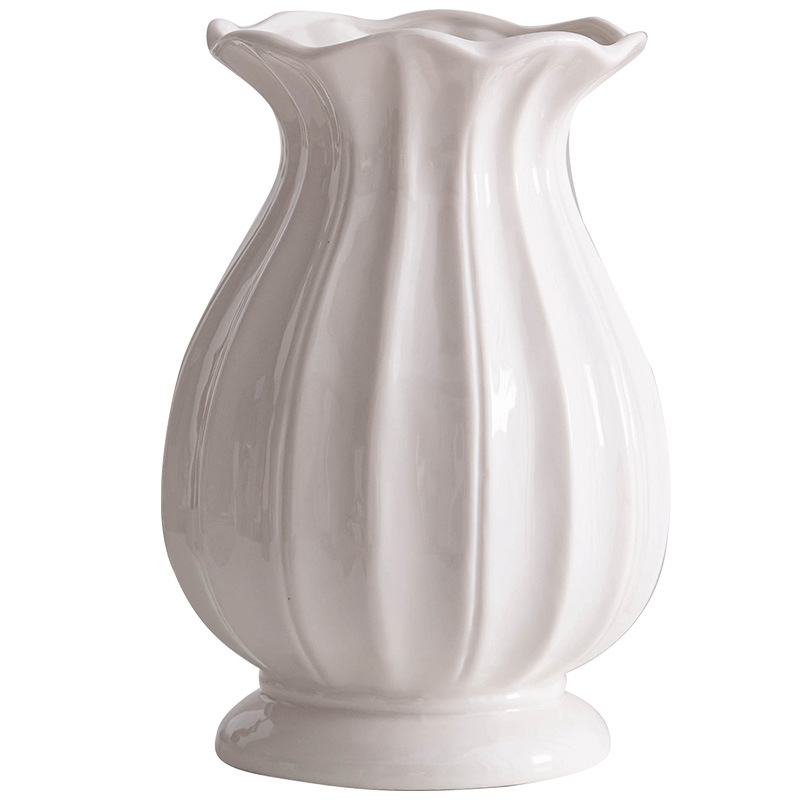 White Nordic large mouth minimalist ceramic decorative dry flower vases water raised flowers living room flower arrangement tabletop decorations