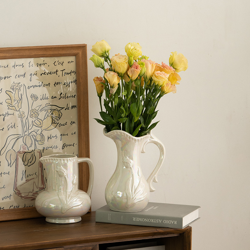 Simple Nordic style pearl ceramic vase home decoration decorations with handles for easy handling