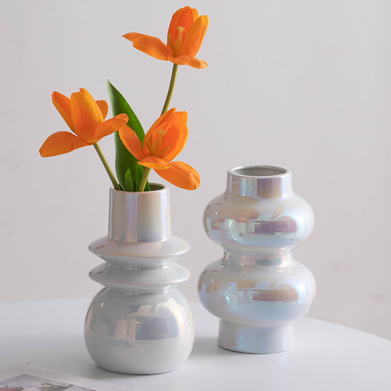 Nordic Light Luxury Pearl Plated Ceramic Decorative Dry Flowers Flower Vases TV Cabinets Living Room Hotel Flower Arrangement Ornaments