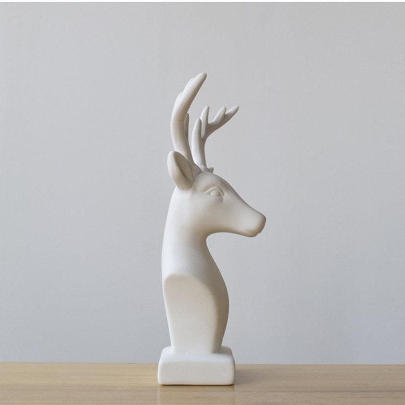 European Style Deer Head Ornament Dining Room Decor for Table White Ornament Dashboard Decorations Deer Center Table Accents Elk Head Statue Deer Antler Figurines Desktop Ornaments