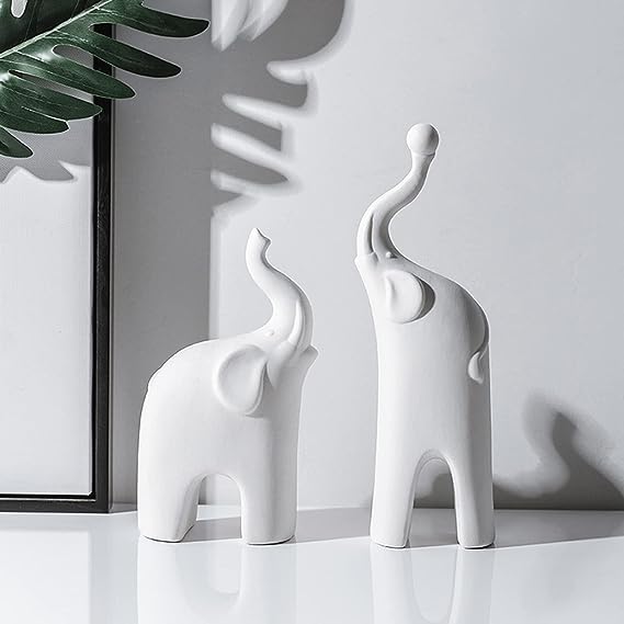 Ceramic Elephant Figurine Home Decor White Porcelain Elephant Statue Sculpture Modern Art Ornament for Desktop Bookshelf Study Home Office Hotel Decoration