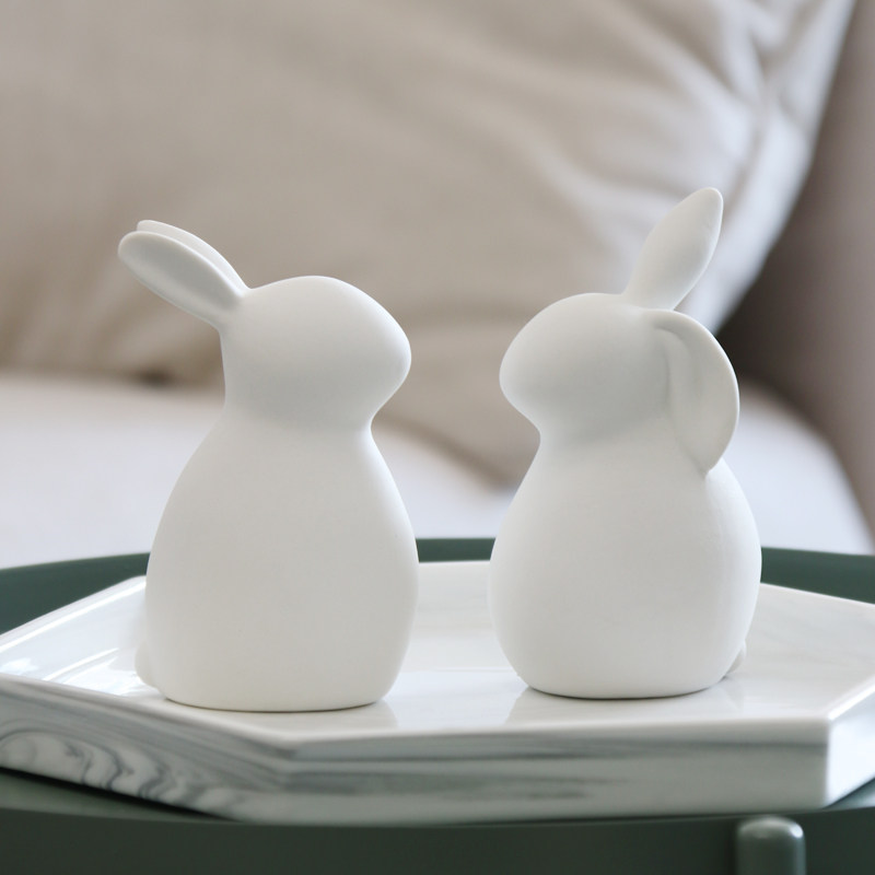 Ceramic White Rabbit Christmas Decorations Rabbit Thanksgiving Couple Rabbits Porcelain Modern Art Home Decoration Weddings Crafts Gift Easter Bunny Rabbits Easter Decor