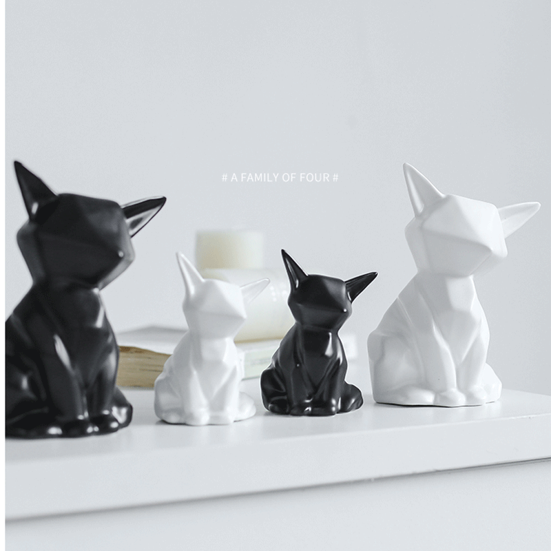 Animal Decoration Home Shelf Decor Black Accent Decor Black Figurines Abstract Sculpture Ornament Foxes Animal Black Cat Statue Desktop Decoration Ceramic Fox Figures Ceramics