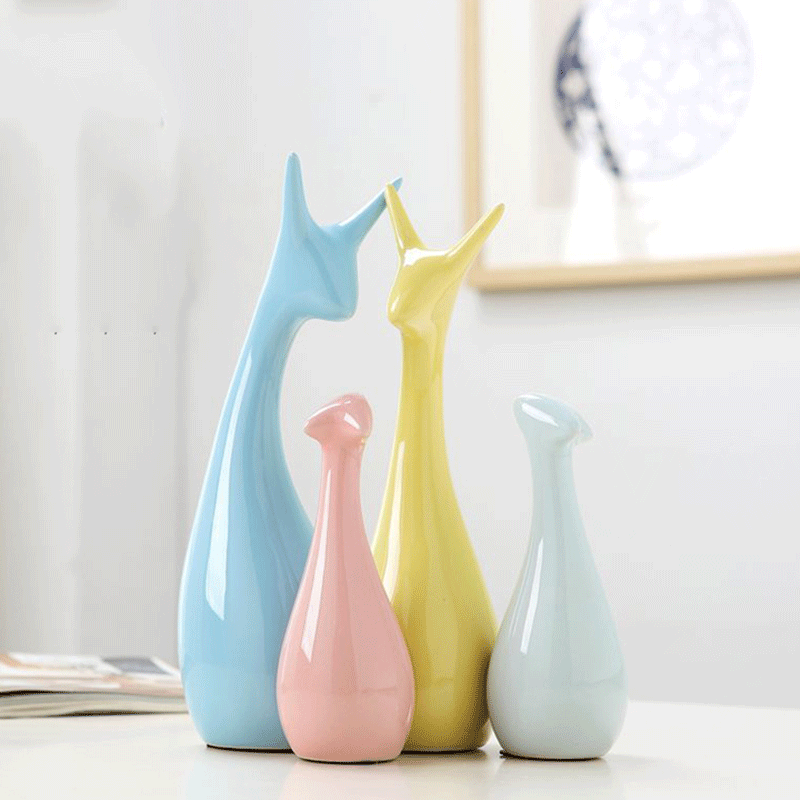Ceramic Giraffe Ornament Figurine Statue Ceramic Giraffe Statue Home Decor Pink Blue Yellow Giraffe Family Decor