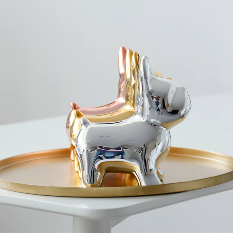 Nordic French Dog Statue Home Decoration Accessories Craft Ceramic Animal Ornament Figurine Living Room Sculpture