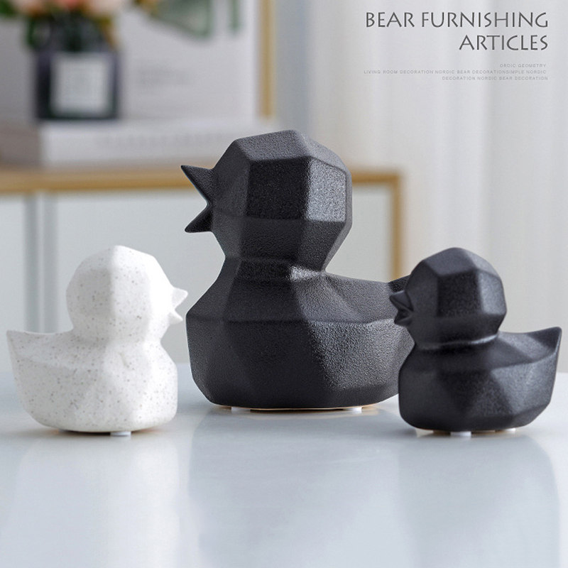 Home Decor Ceramic Duck Figurine Statue White Black Duck Ornament Collectible Animal Sculpture for Home Office Bookshelf Desktop Garden Office Decor