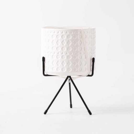Plant Pot Mid Century Planter with Stand Ceramic Pots with Drainage Plug and Wood Stand for Large Plants Tree Flower Indoor Outdoor White