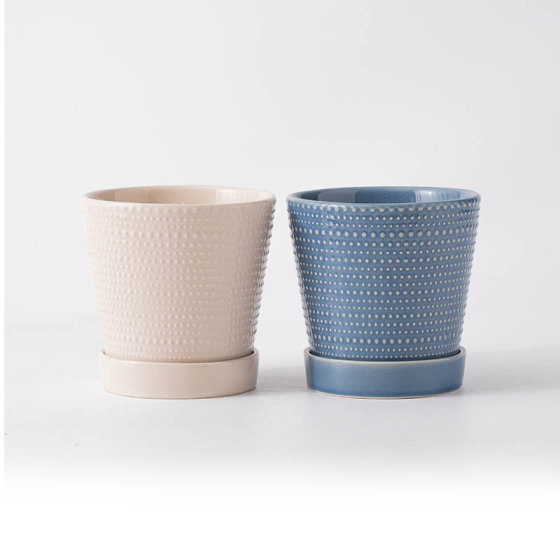 Ceramic Cylinder Plant Pots with Drainage Holes and Trays Matt Adorable Flower Planter for Indoor Plants Succulent Cactus Herbs