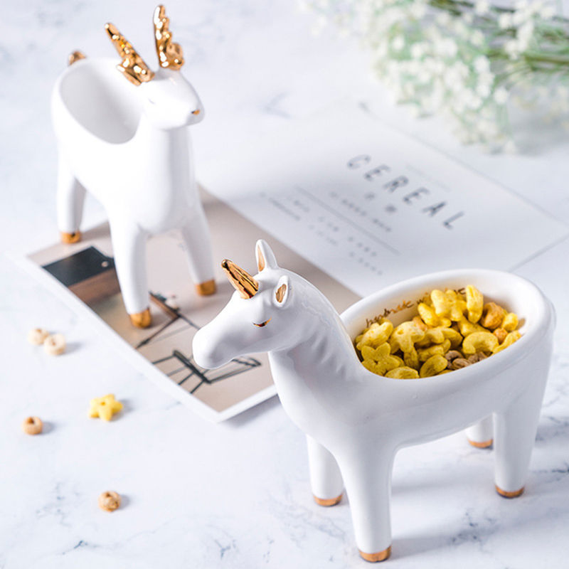 Ceramic unicorn hedgehog fox ceramic jewelry tray living room bedroom necklace ring candy storage