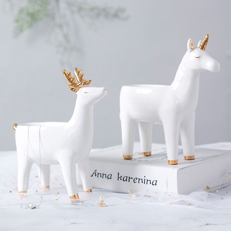 Ceramic unicorn hedgehog fox ceramic jewelry tray living room bedroom necklace ring candy storage