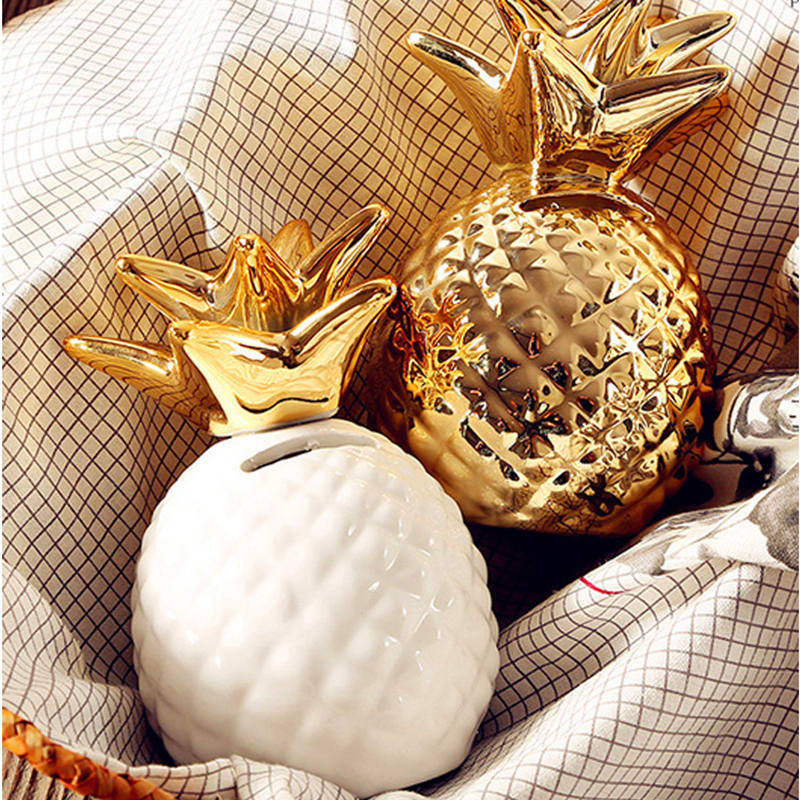 Golden White Pineapple Ring Holder Earring Trinket Dish Jewelry Tray Necklace Bracelet Ceramic Organizer Birthday Gift for Girlfriend