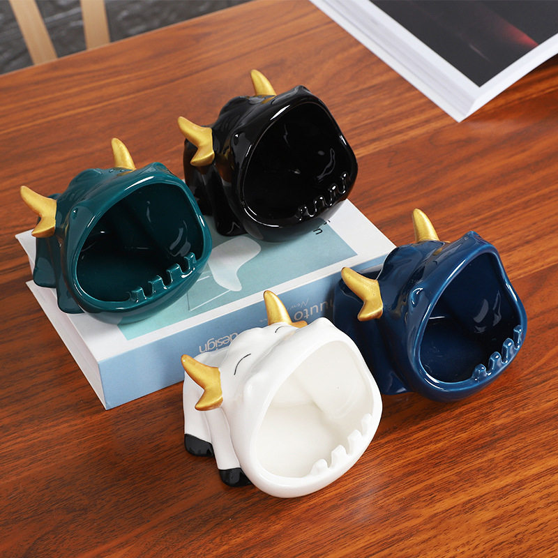 Ceramic Dog Statue, Big Mouth Bulldog Figurine Sculpture Decorative Storage Bowl Box for Key Jewelry Coin Candy Container Table Deco