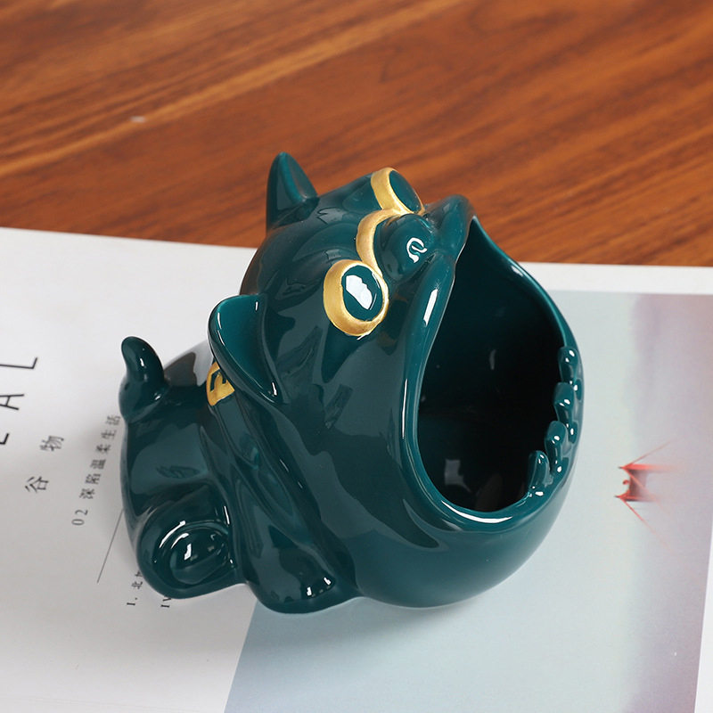 Ceramic Dog Statue, Big Mouth Bulldog Figurine Sculpture Decorative Storage Bowl Box for Key Jewelry Coin Candy Container Table Deco