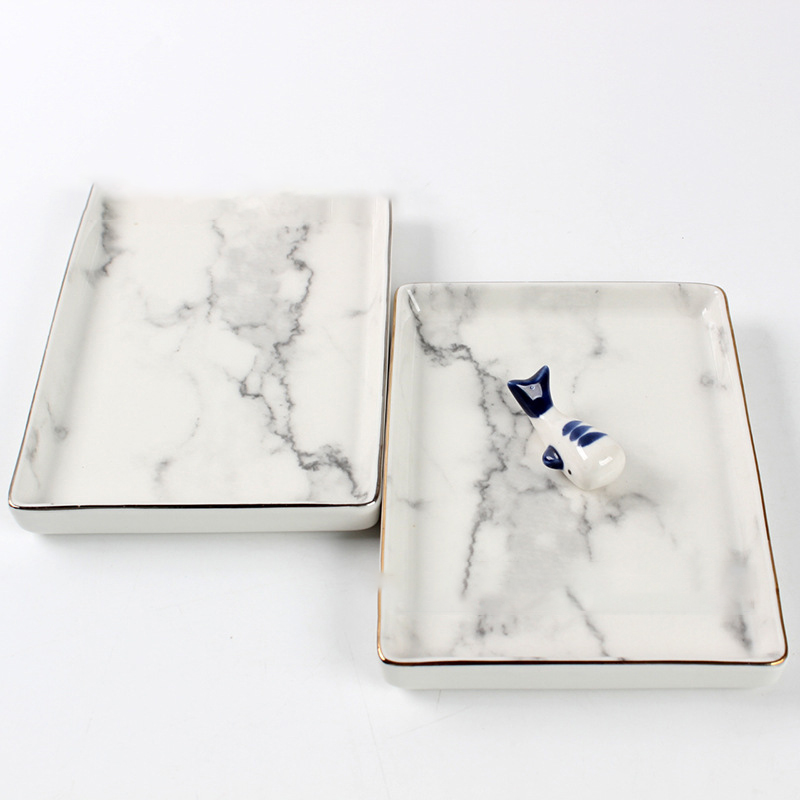 Marble Ceramic Jewelry Tray Ring Dish Ring Holder Display Organizer with Golden Edged Wedding Valentine's Day Housewarming Gift