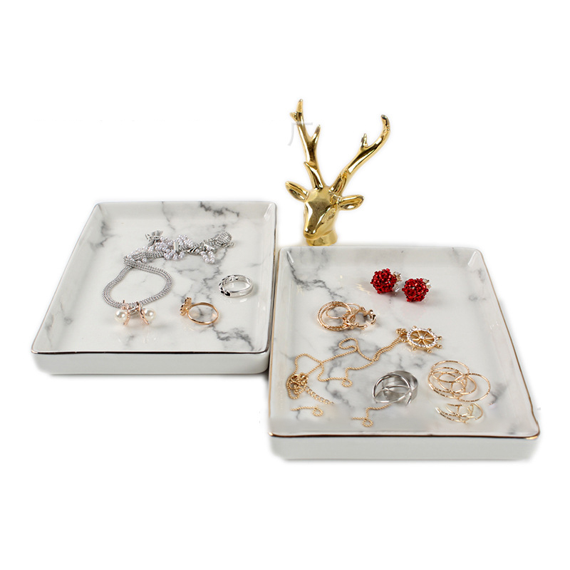 Marble Ceramic Jewelry Tray Ring Dish Ring Holder Display Organizer with Golden Edged Wedding Valentine's Day Housewarming Gift